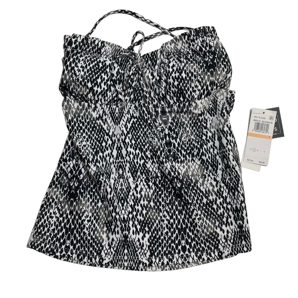 Salt + Cove Simple Scale Keyhole Tankini Top Black White Small New